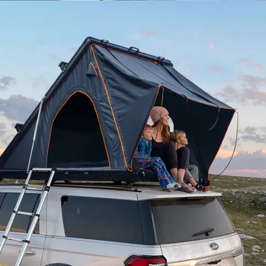 图片 rustmade Triangle Aluminum Black Hard Shell Grey Roof Tent with Roof Rack Scout Plus Collection