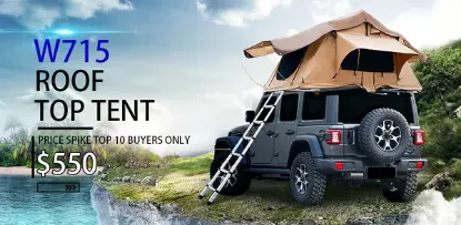图片 The rooftop tent comes with 280TC 2000 waterproof plaid and is used as a camping essentials mobile home