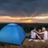 图片 4 person camping waterproof tent pop-up tent instant set up tent with 2 mosquito net doors tote bag folding for 4 seasons