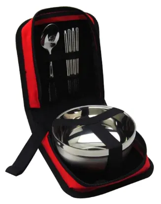 图片 Camping Cooking Outdoor Travel Bag Tableware Stainless Steel Red