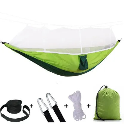 图片 Double Camping Hammock with Mosquito Net Nylon Fabric Hammock for Beach, Travel, Hiking, Mountain, Adventure, Outdoor Jungle
