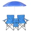 图片 Bi Fold Picnic Chair with Umbrella Mini Table Drink Holder Tote Bag for Beach Terrace Pool Park Outdoor Portable Camping Chair (Blue)