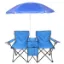 图片 Bi Fold Picnic Chair with Umbrella Mini Table Drink Holder Tote Bag for Beach Terrace Pool Park Outdoor Portable Camping Chair (Blue)