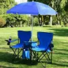 图片 Bi Fold Picnic Chair with Umbrella Mini Table Drink Holder Tote Bag for Beach Terrace Pool Park Outdoor Portable Camping Chair (Blue)
