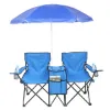 图片 Bi Fold Picnic Chair with Umbrella Mini Table Drink Holder Tote Bag for Beach Terrace Pool Park Outdoor Portable Camping Chair (Blue)