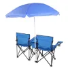 图片 Bi Fold Picnic Chair with Umbrella Mini Table Drink Holder Tote Bag for Beach Terrace Pool Park Outdoor Portable Camping Chair (Blue)