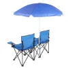 图片 Bi Fold Picnic Chair with Umbrella Mini Table Drink Holder Tote Bag for Beach Terrace Pool Park Outdoor Portable Camping Chair (Blue)