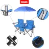 图片 Bi Fold Picnic Chair with Umbrella Mini Table Drink Holder Tote Bag for Beach Terrace Pool Park Outdoor Portable Camping Chair (Blue)