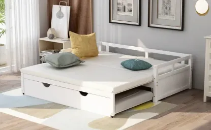 图片 Extending Daybed with Trundle, Wooden Daybed with Trundle